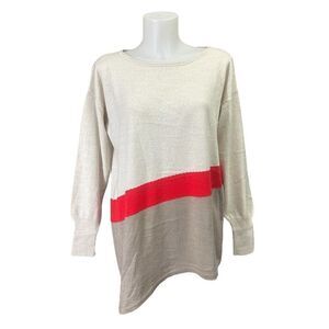 Viriato Merino Wool Blend Striped Asymmetric Cut Sweater Boat Neck sz 46/ XL‎